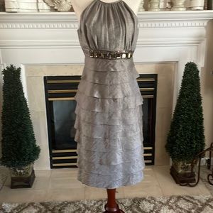 Bronze halter ruffle dress with tie back size 8/ can fit size 6